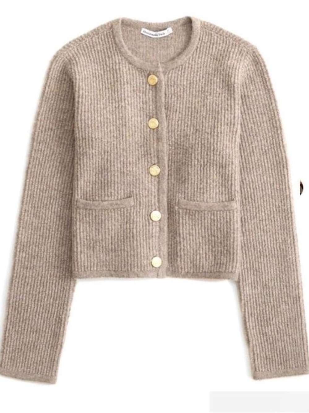 Abercrombie Brown Collarless Sweater Cardigan, Gold Buttons